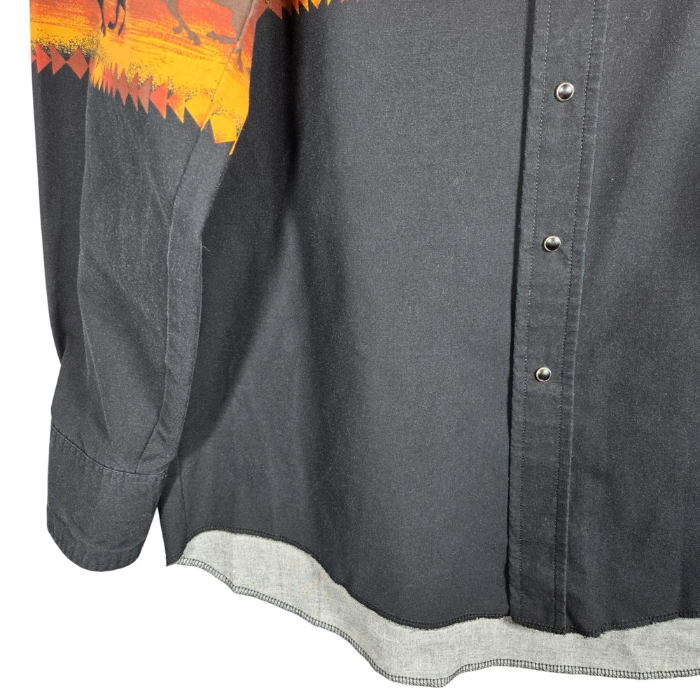 Vintage 90s Wrangler Western Shirt Men Large Black Wild Horse Graphic Pearl Snap - Picture 4 of 11